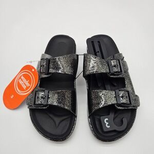 Wonder Nation Girls Glitter Double Strap Slides Sandals Size 3 Black Sparkle